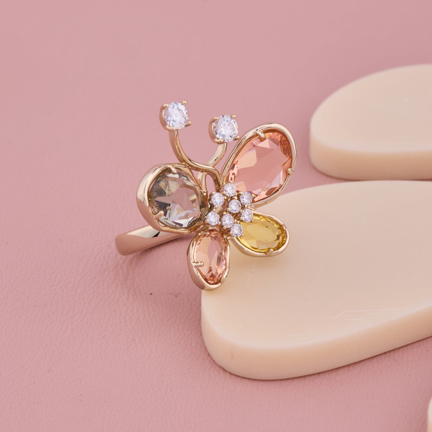 Multicolor Gemstone Butterfly Gold Ring