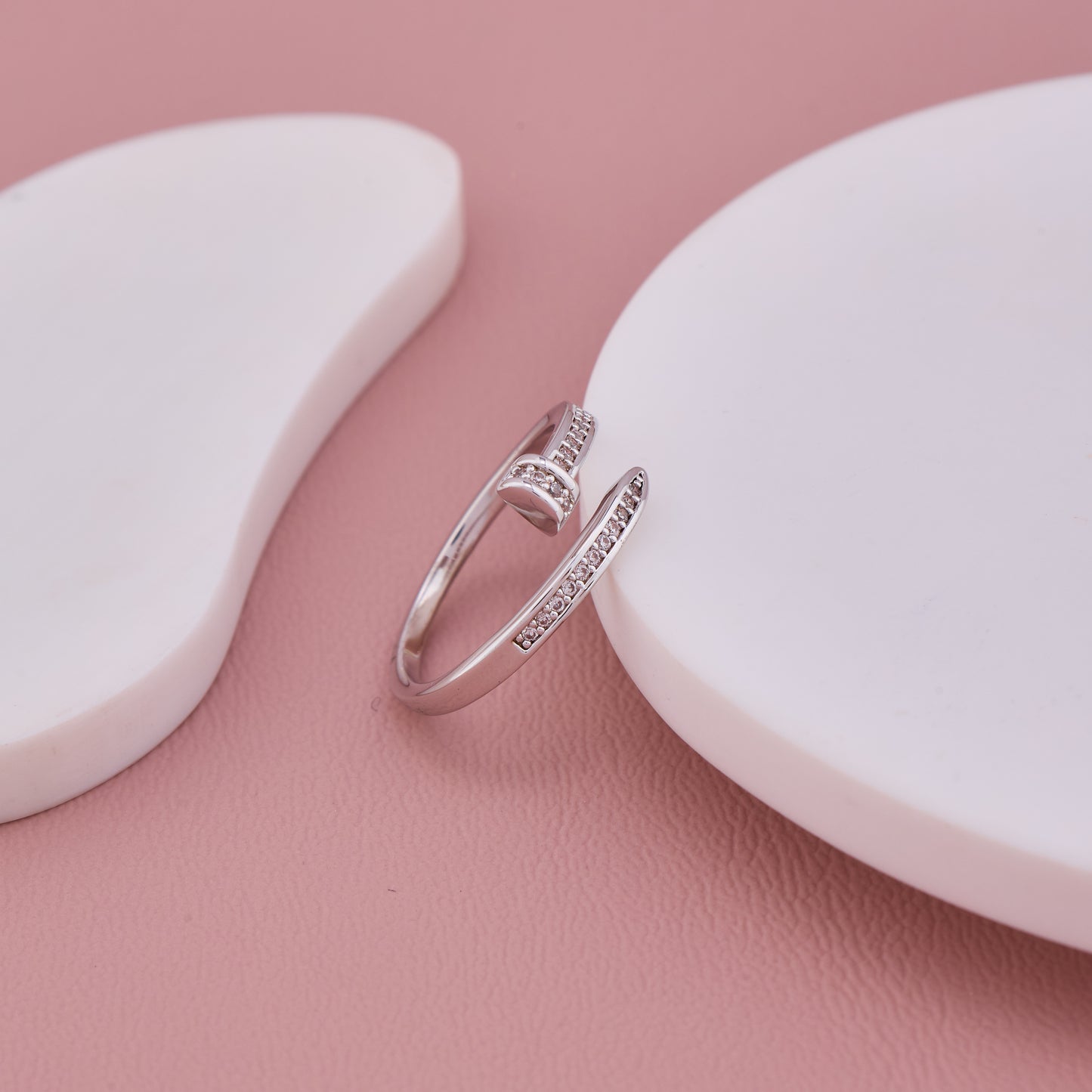 Silver Nail Design Adjustable Ring