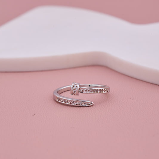 Silver Nail Design Adjustable Ring
