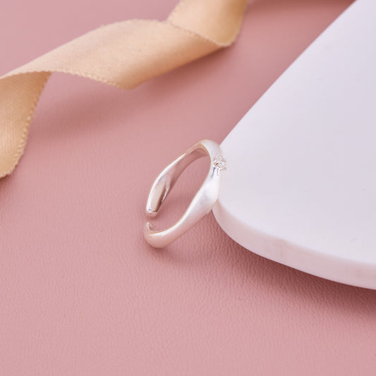 Silver Matte Finish Adjustable Ring with Single Stone