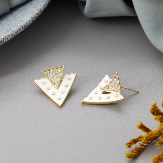 Geometric Gold & White Earrings