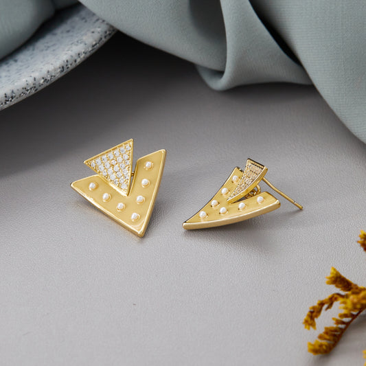 Contemporary Gold Geometric Earrings with Pearls & Crystals