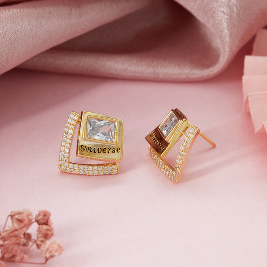 Elegant Gold Earrings with Diamonds & Crystals Sparkling Statement