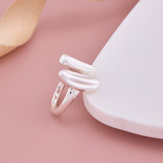 Modern Silver Adjustable Ring with Dual Oval Design