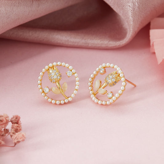 Elegant Gold Earrings with Pearls & Diamonds