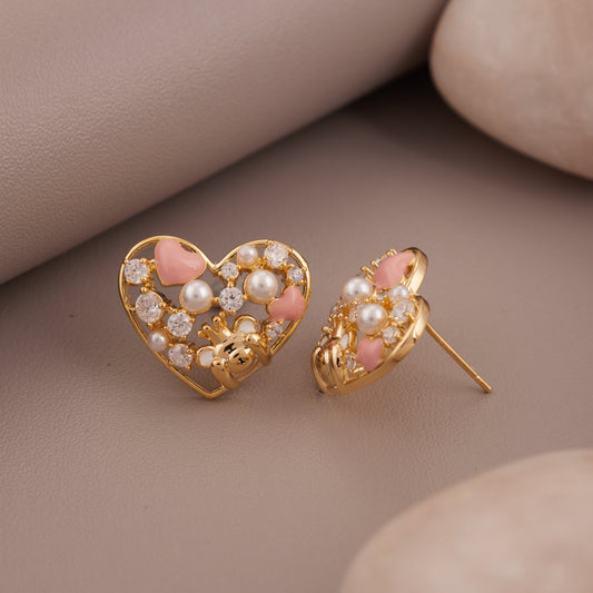 Royal Heart Pearl Studs
