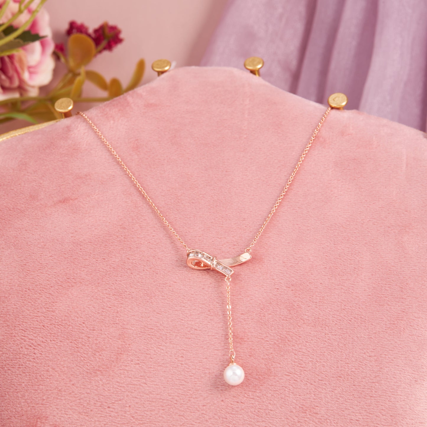 Rose Gold Floral Charm Pendant Necklace