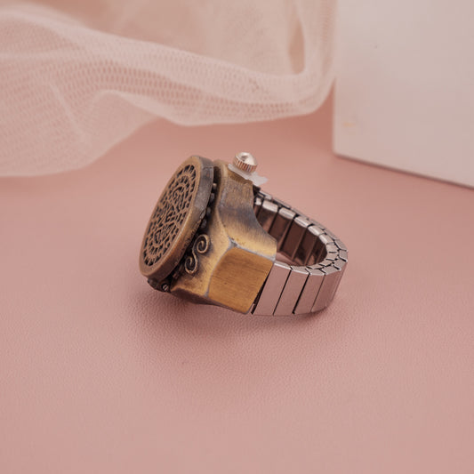 Buy Antique Bronze Heart & Star Motif Rotating Cover Ring Watch