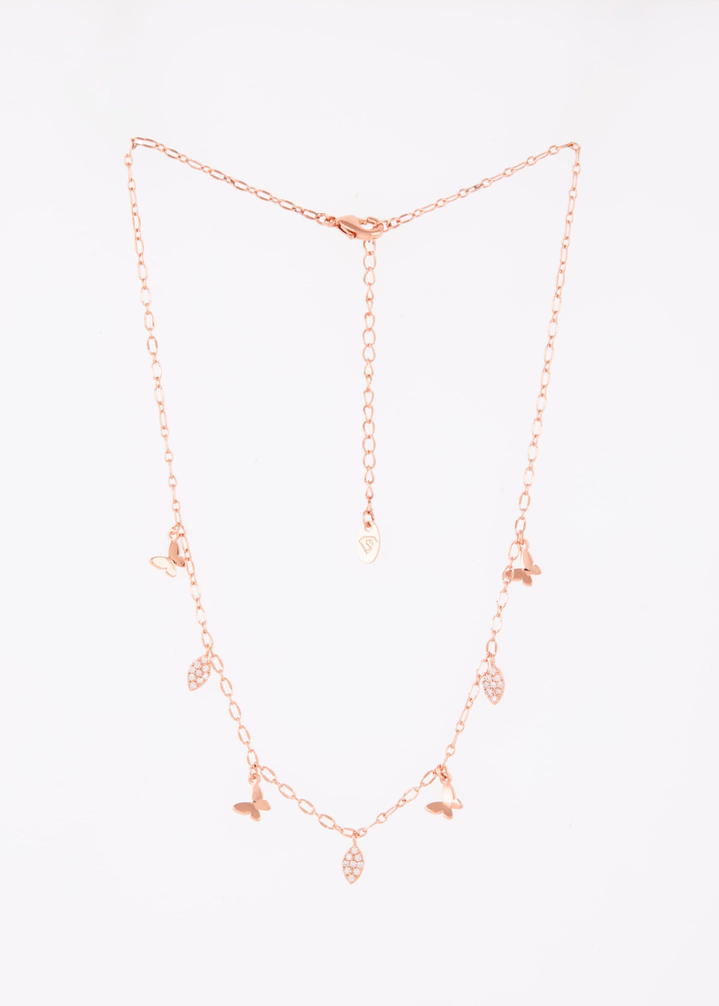 Stainless Steel Butterfly Necklace with Diamonds – Rose Gold