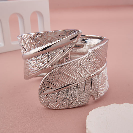 Bold Silver-Tone Leaf Cuff Bracelet