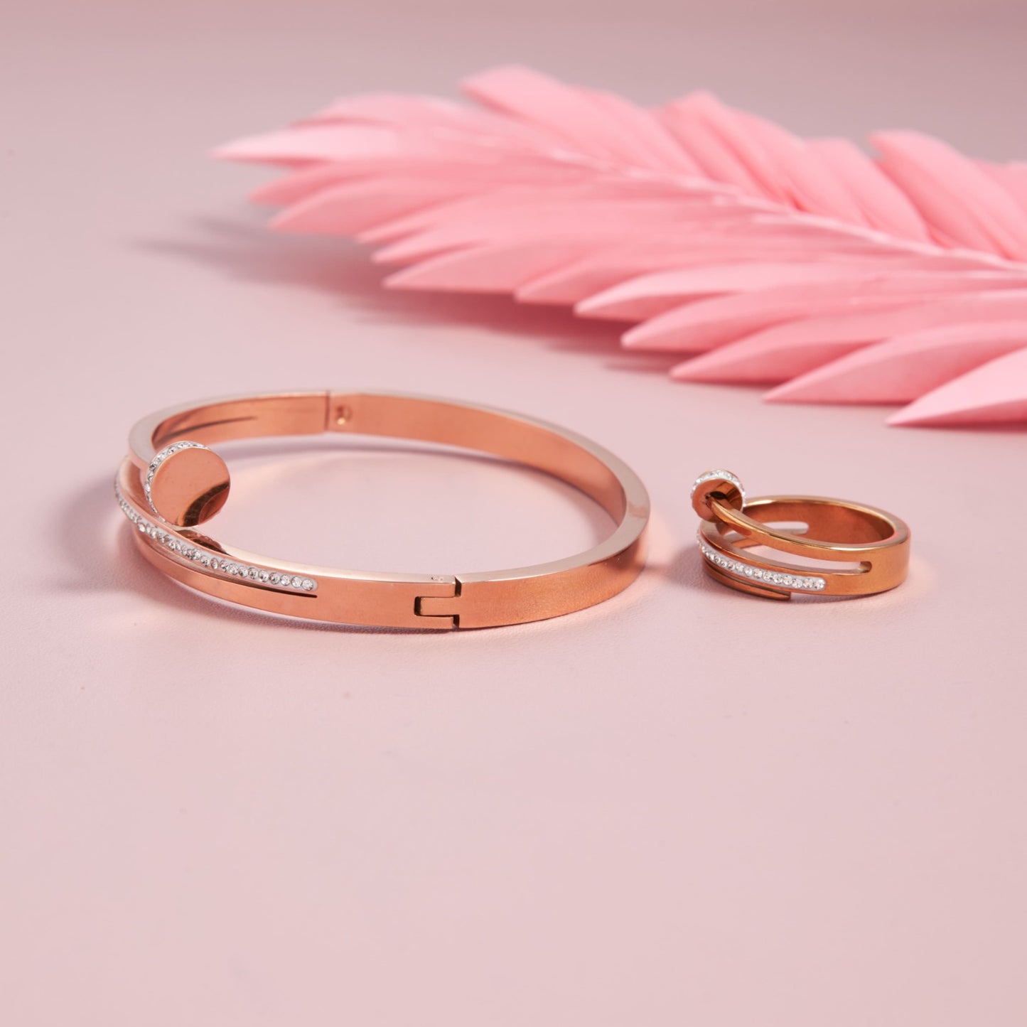 Rosegold Nail Studded Bracelet With Ring Combo For Girls And Women