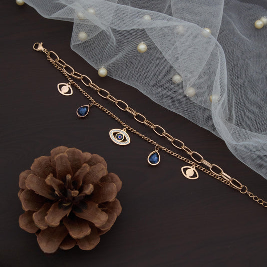 Dual-Layer Evil Eye Charm Bracelet for Women
