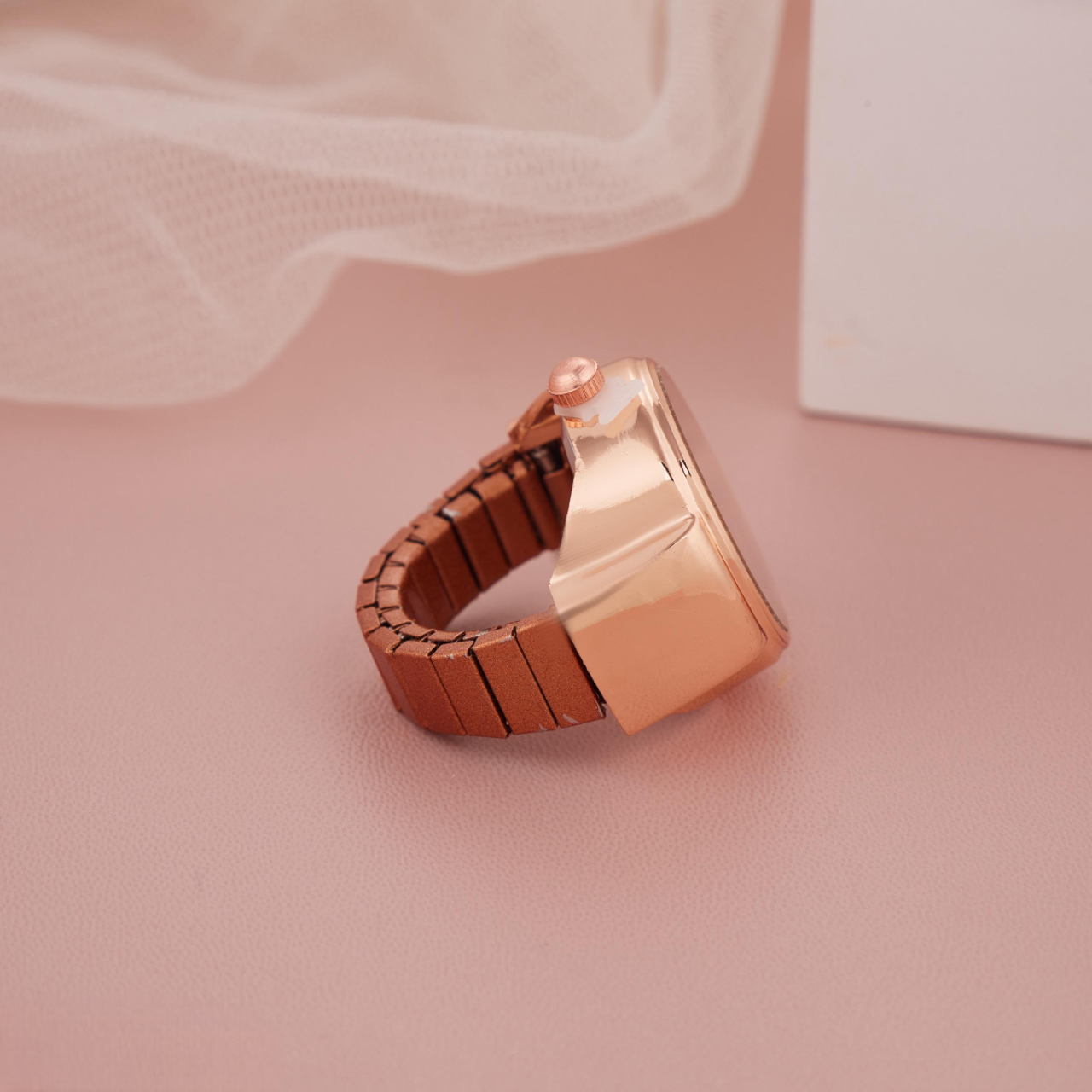 Rose Gold Ring Watch with Black Gradient Dial & Arabic Numerals