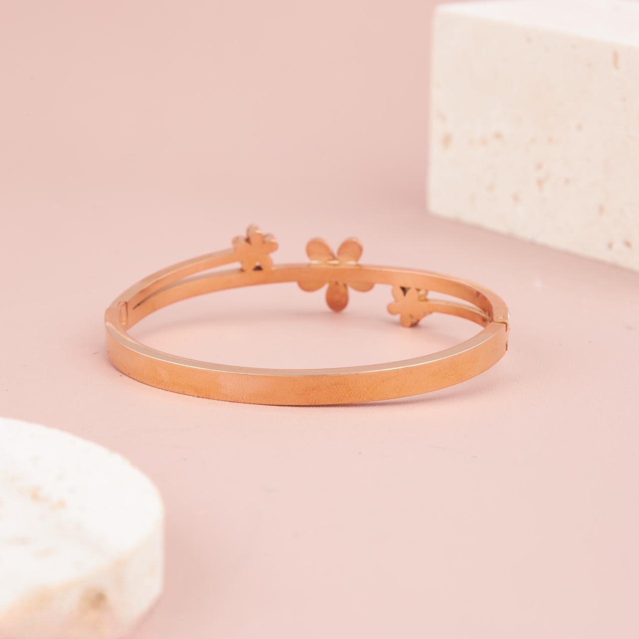 Rose Gold Floral Charm Bracelet with CZ Accents for Women & Girls