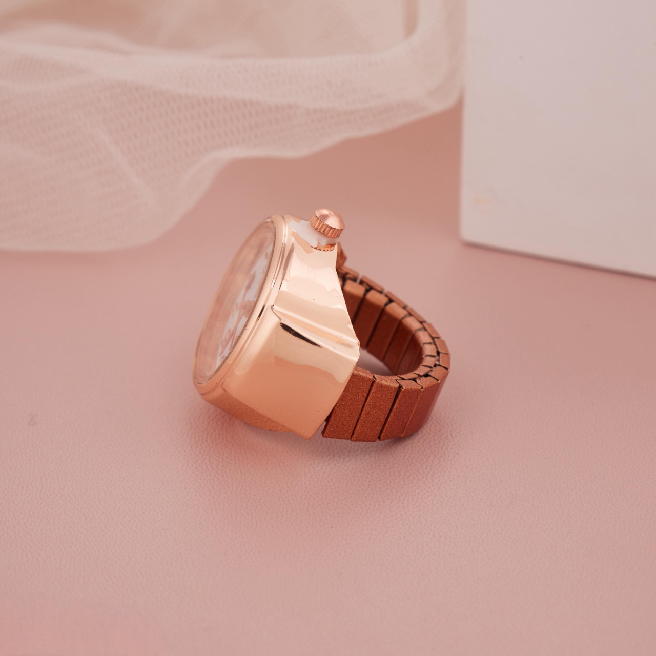 Rose Gold Ring Watch with Butterfly Print & White Dial for Women & Girls