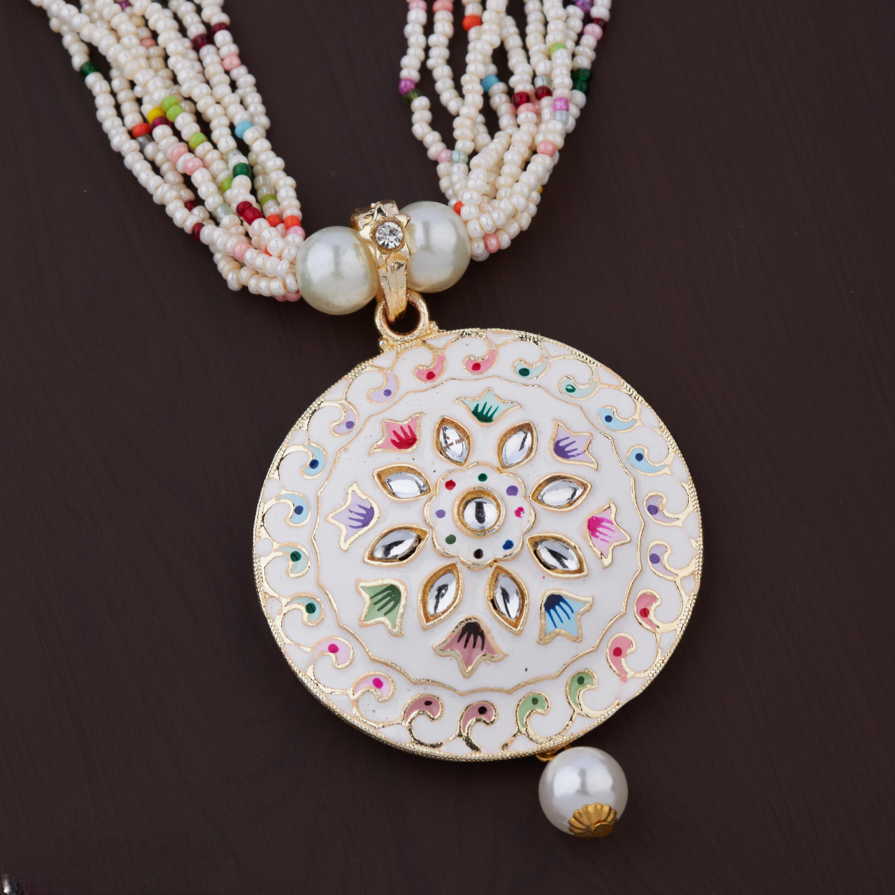Handcrafted Multicolor Necklace Set with Artistic Pendant & Earrings