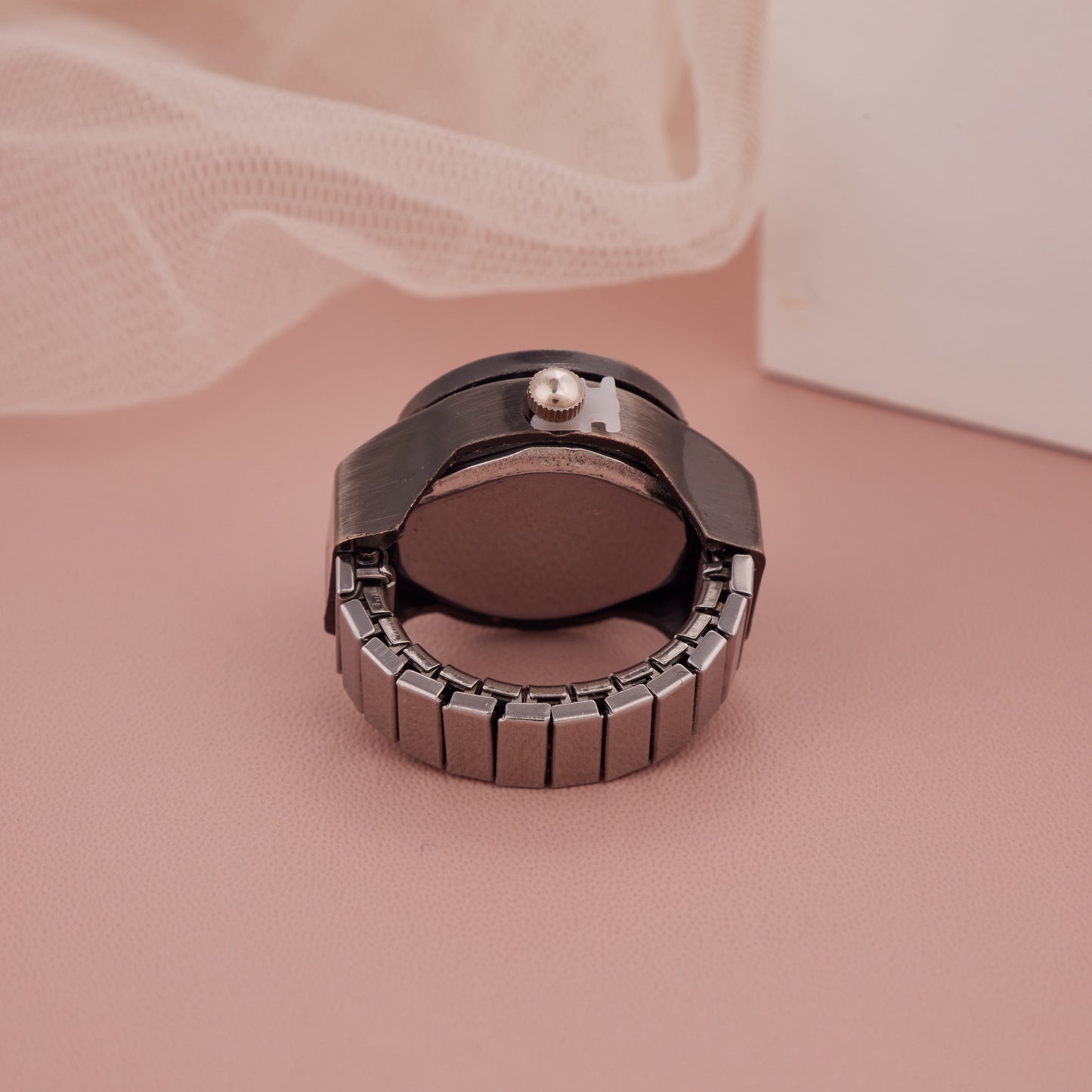 Vintage Gunmetal Star & Heart Rotating Cover Ring Watch