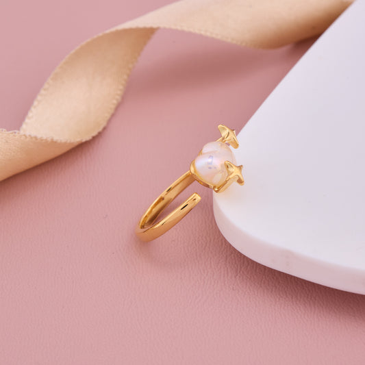 Gold Heart Opal Ring with Star Accents