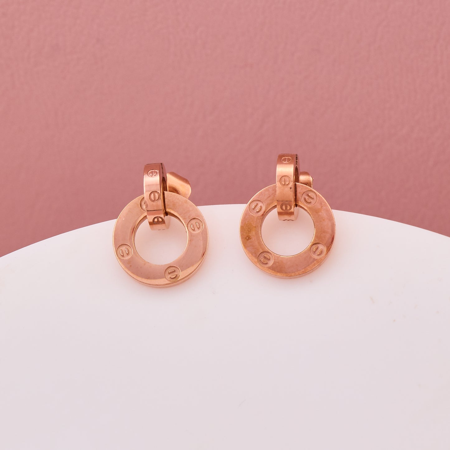 Rose Gold Circle Drop Earrings