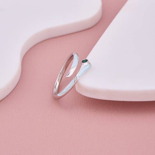Silver Snake Wrap Ring with Green Stone