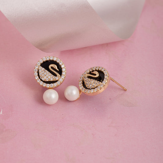 Elegant Swan Design Stud Earrings with Pearl Drop