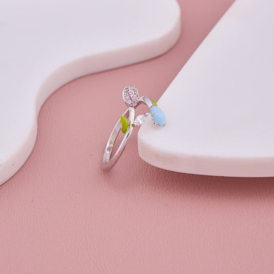 Blooming Tulip Adjustable Silver Ring
