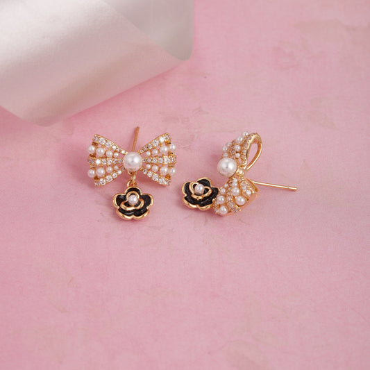 Bow & Blossom Pearl Drop Earrings