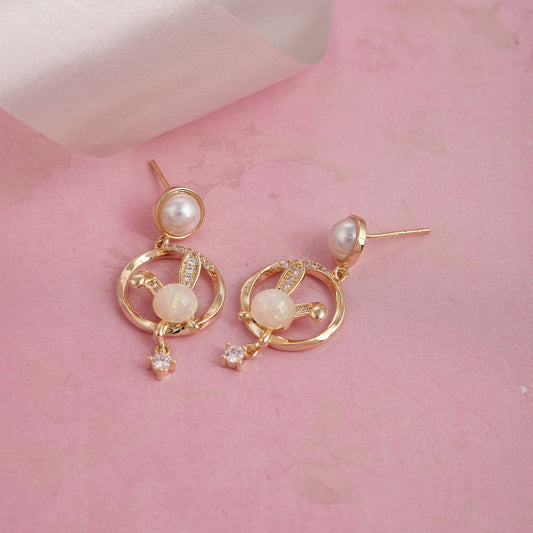 Pearl & Crystal Bunny Drop Earrings