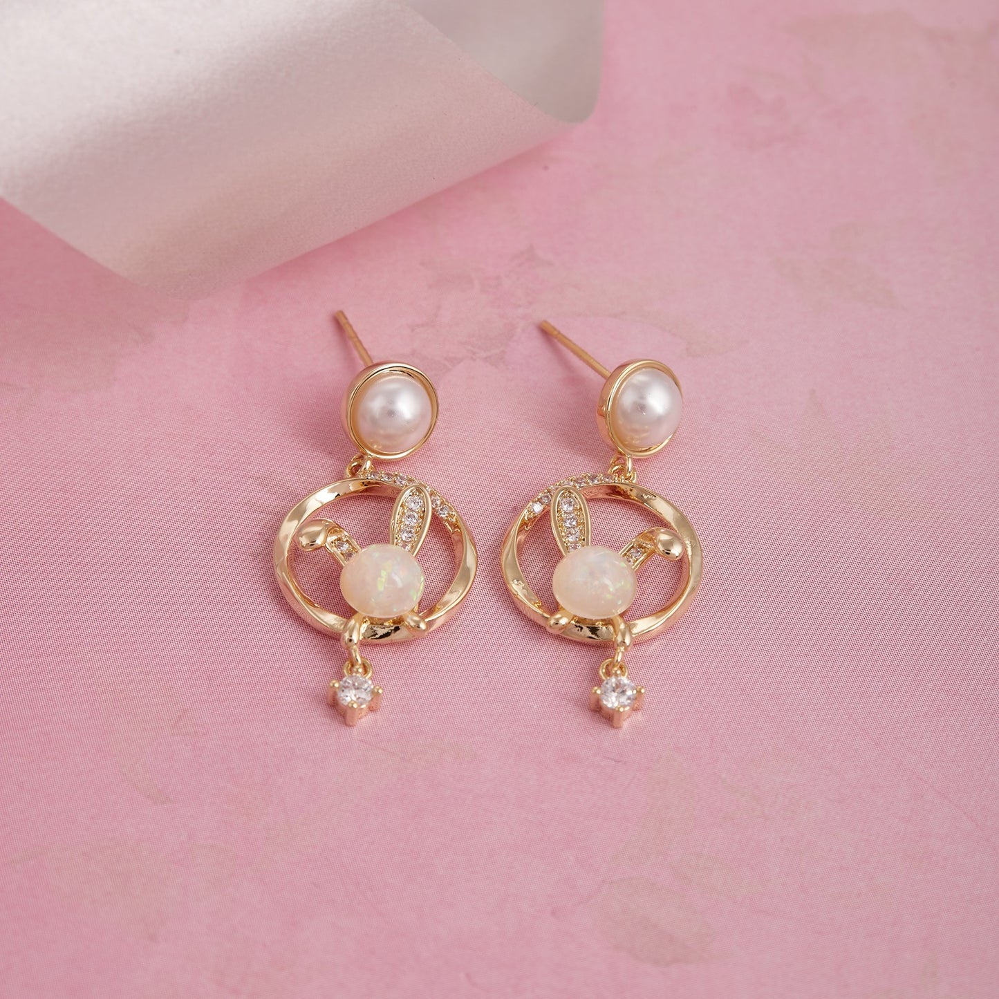 Pearl & Crystal Bunny Drop Earrings