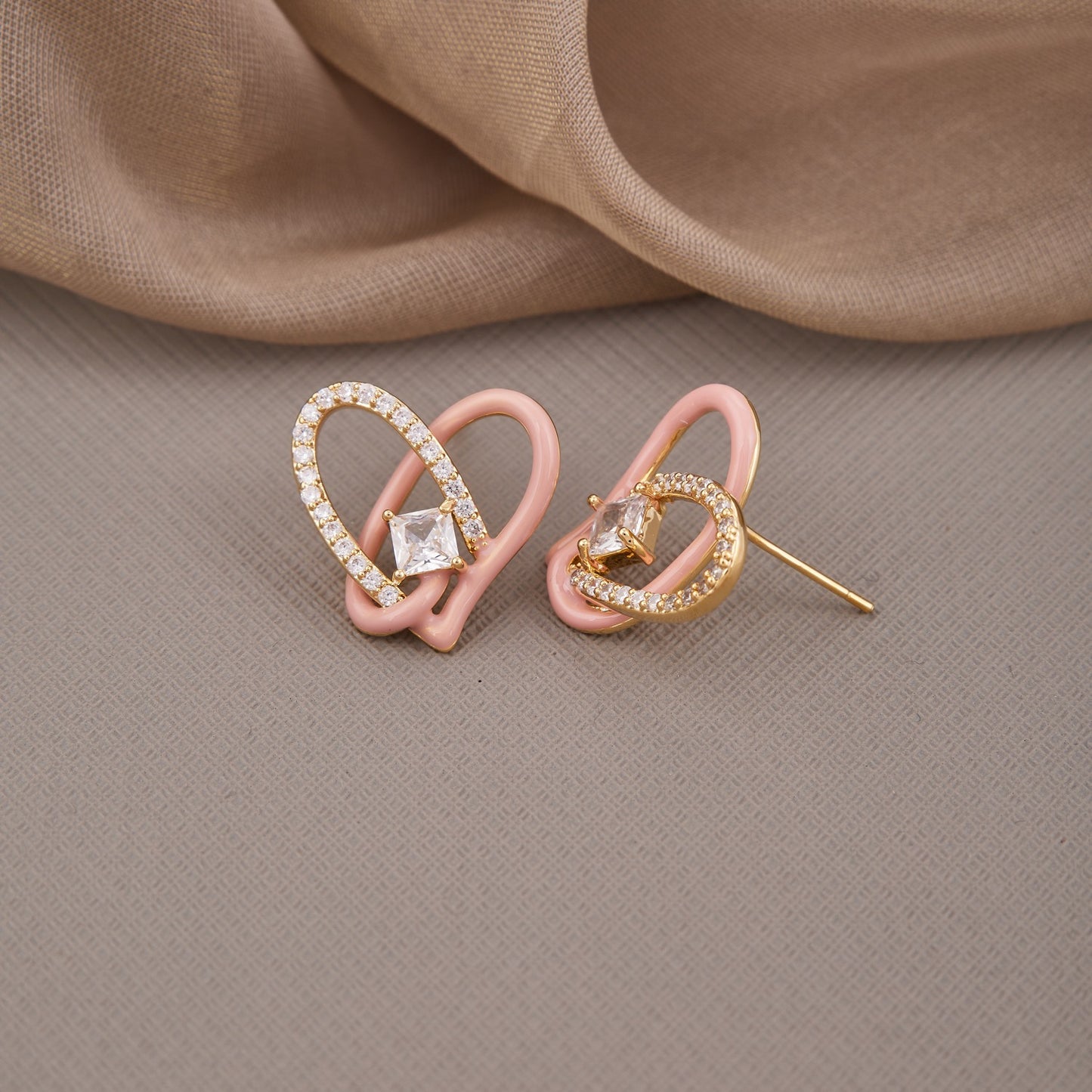 Heart Shape Pink Sophisticated Diamond Earrings