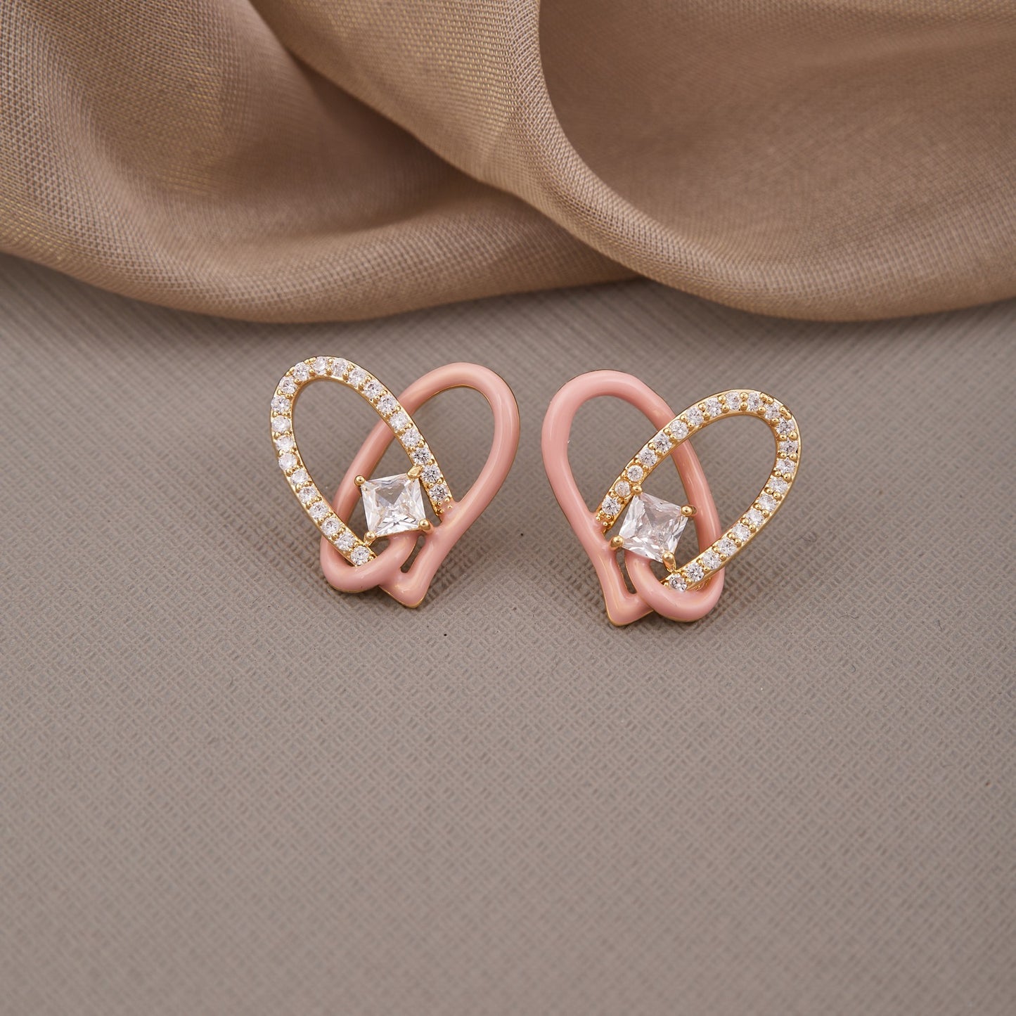 Heart Shape Pink Sophisticated Diamond Earrings