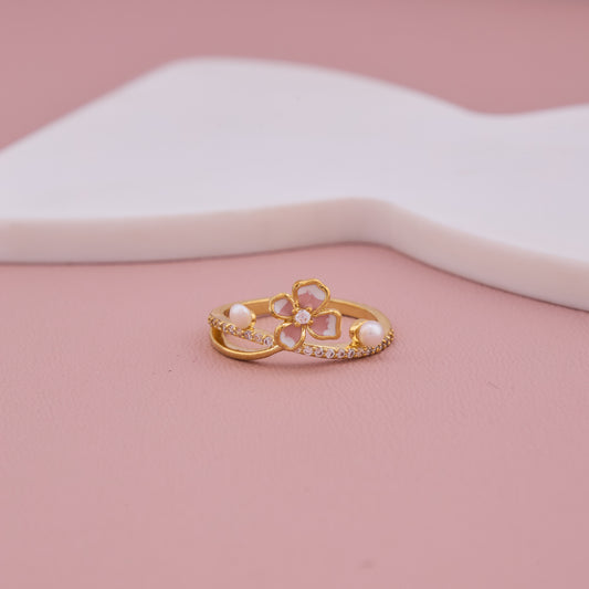 Gold Floral Pearl Ring