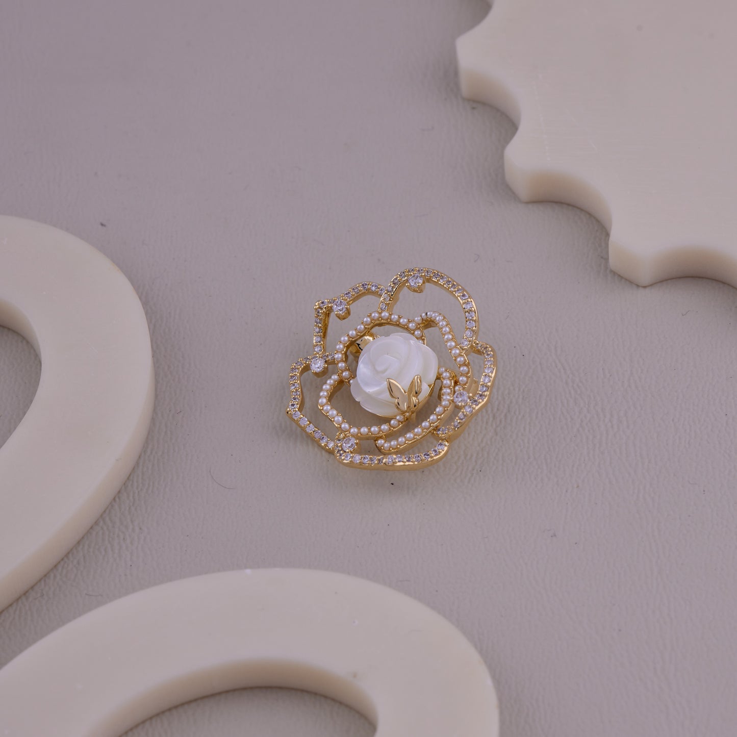White Rose Crystal Brooch