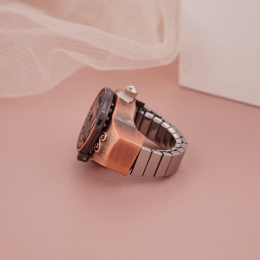 Antique Copper Rotating Cover Ring Watch – Captured in Her Eyes