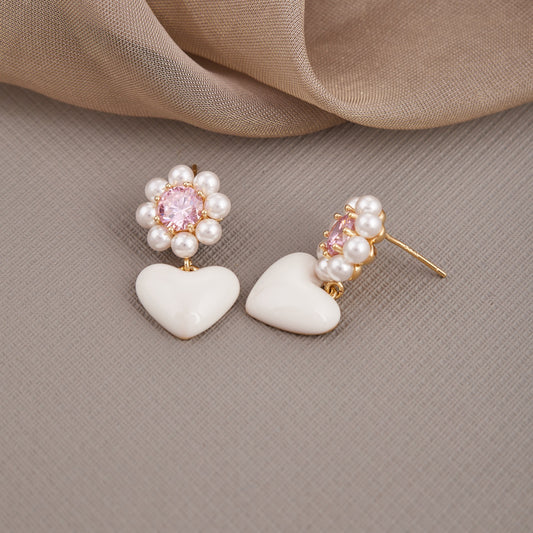 Pearl and Pink Stone Elegant Earrings