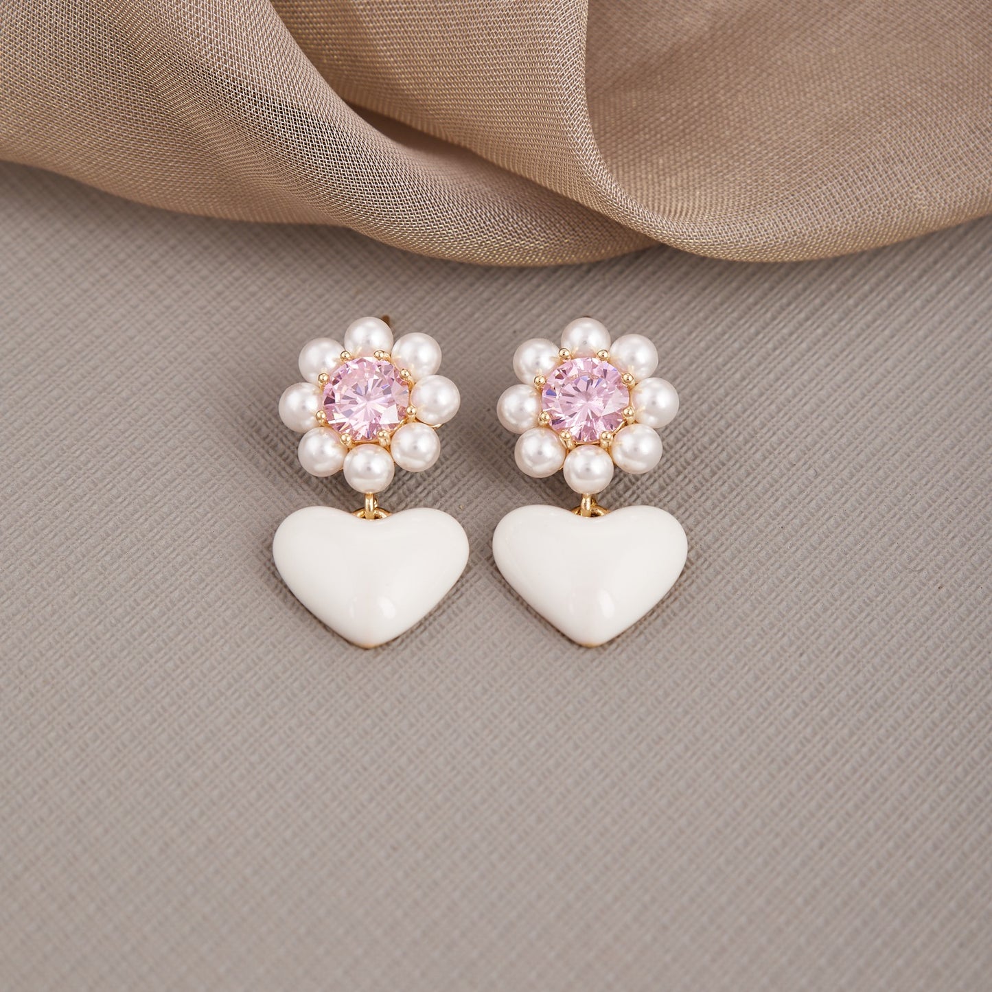 Pearl and Pink Stone Elegant Earrings