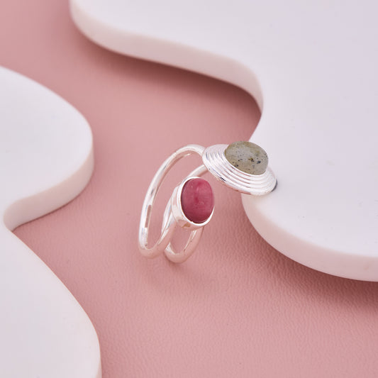 Silver Gemstone Duo Ring