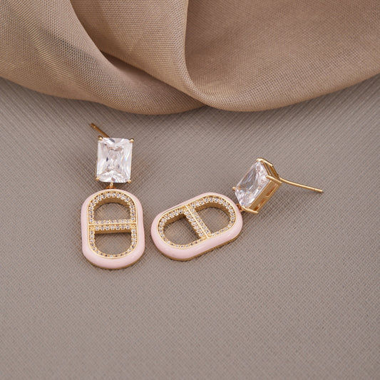 Pink Elegant White Diamond Earrings
