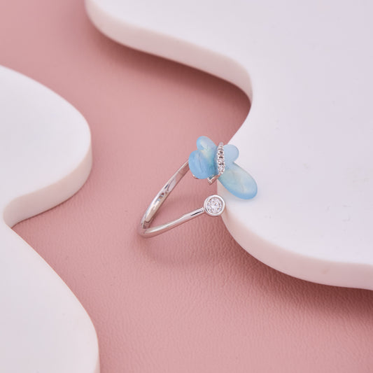 Silver Blue Butterfly Ring