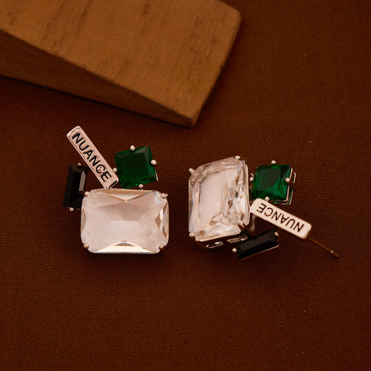 Green & Black Stone Earrings Bold Contrast with Elegant Charm