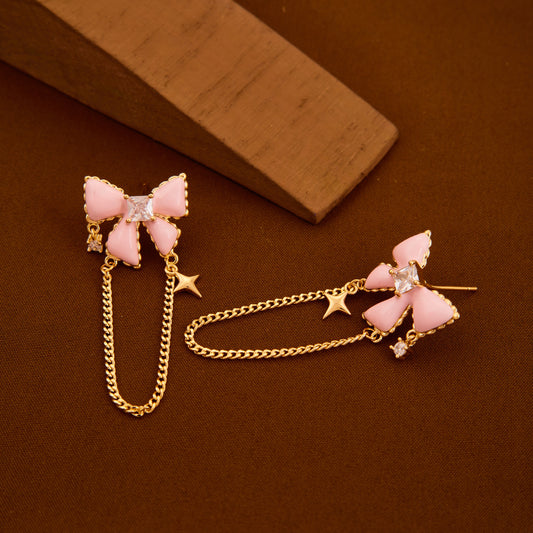 Playful Pink Bow & Star Earrings
