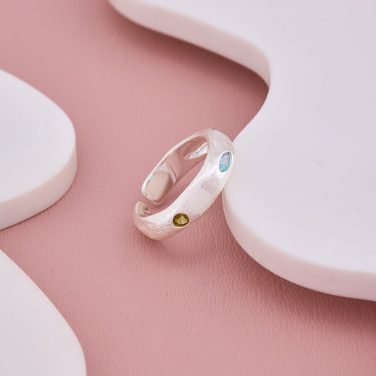 Silver Ring with Blue and Green Gemstones