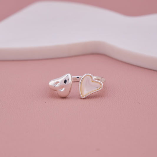 Silver Heart Ring with White Enamel Accent