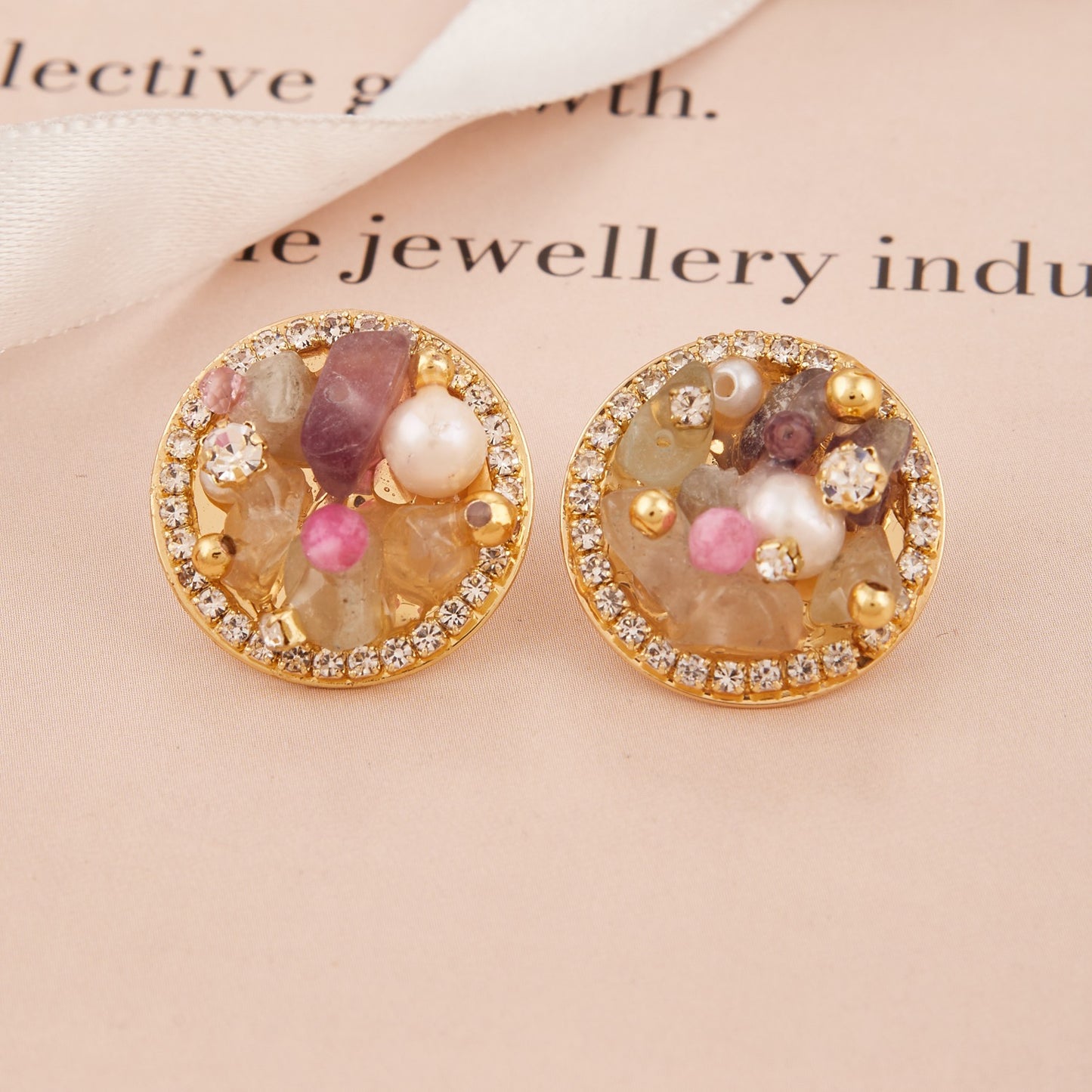 Golden Cluster Gemstone Earrings