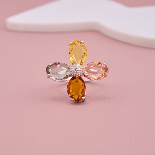 Colorful Petal Silver Ring