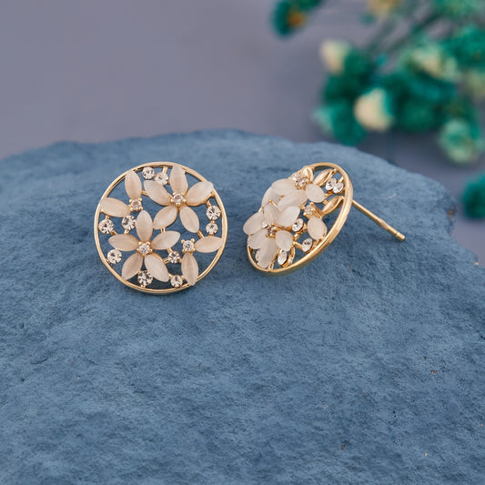 Round Floral Stud Earrings with Cream Petals