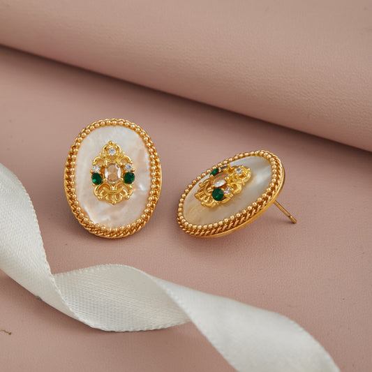 Gold Earrings with Colorful Gemstones & Ribbon Detail – Luxurious Charm