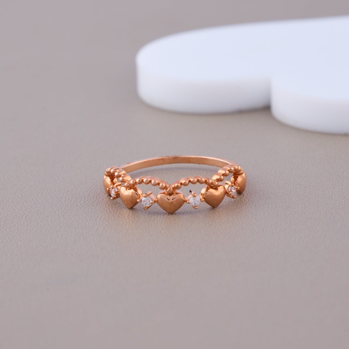 Gold Diamond Ring with Heart-Shaped Design