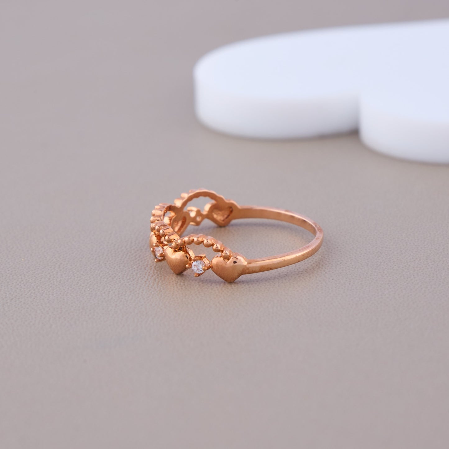 Gold Diamond Ring with Heart-Shaped Design