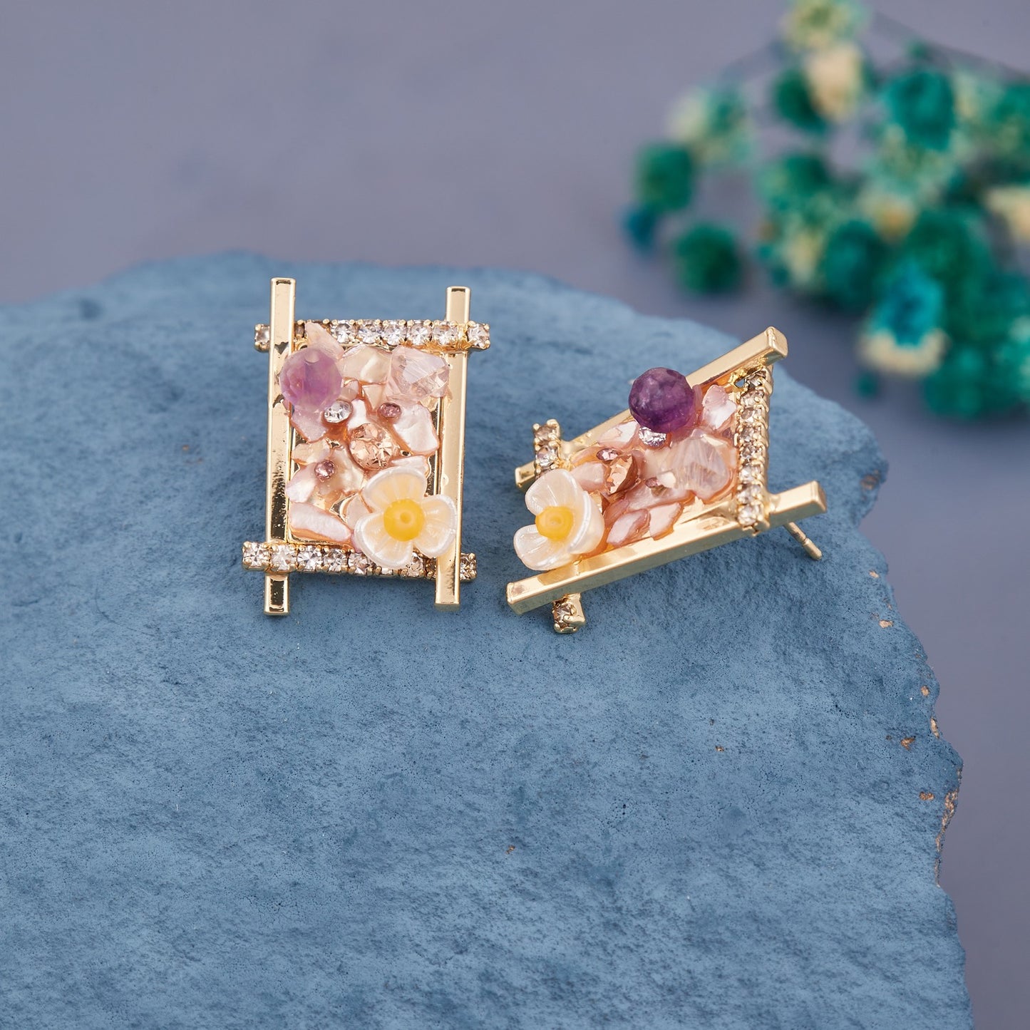 Sparkling Stone & Gem Earrings with Intricate Craftsmanship